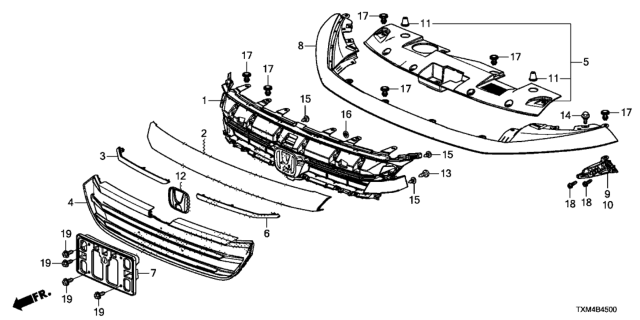 2020 Honda Insight MLDG L, FR. GRILLE Diagram for 71128-TXM-A01