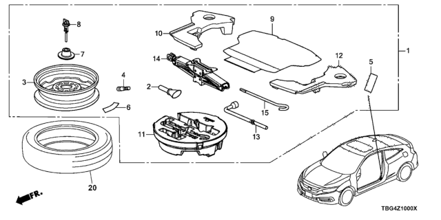 2017 Honda Civic 2 Door SI KA 6MT Temporary Wheel Kit Diagram
