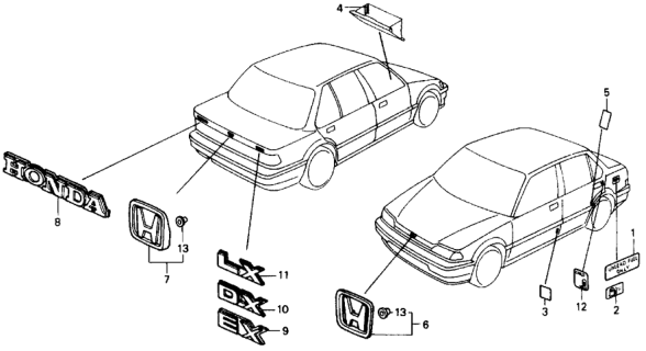 1991 Honda Civic Mark, Rear Emblem (H) Diagram for 75701-SH4-000