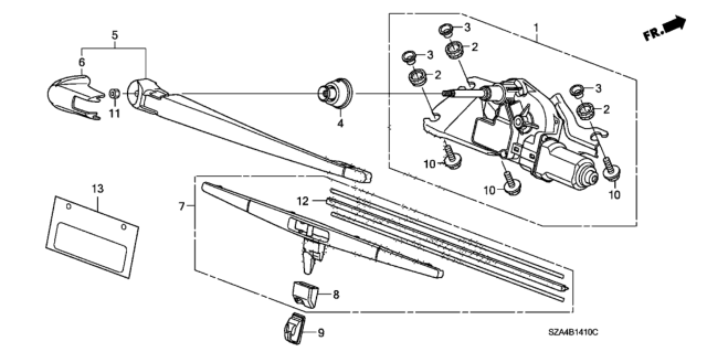 2015 Honda Pilot Arm, Rear Wiper Diagram for 76720-SZA-A02