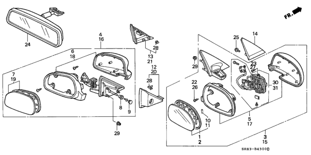 1993 Honda Civic Mirror Assembly, Passenger Side Door (Milano Red) (R.C.) Diagram for 76200-SR0-A25ZD