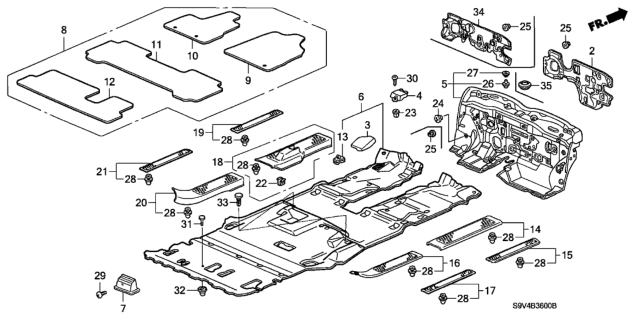 2004 Honda Pilot 5 Door EXL (RES) KA 5AT Floor Mat Diagram