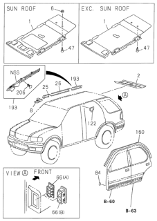 1999 Honda Passport 4 Door 4LX-W KA 5MT Head Lining - Trim Diagram
