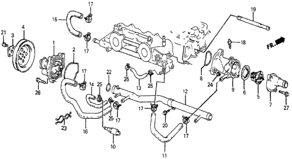 1984 Honda Prelude Water Pump - Thermostat (DX) Diagram