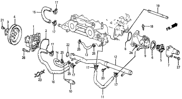 1983 Honda Prelude 2 Door DX KA 5MT Water Pump - Thermostat (DX) Diagram