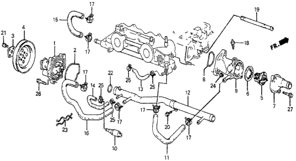 1983 Honda Prelude Water Pump - Thermostat (DX) Diagram