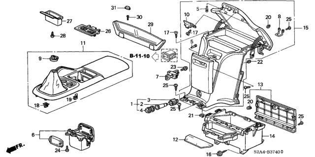 2002 Honda S2000 Console Set, RR. *R145L* (NEW PURE RED) Diagram for 84570-S2A-A01ZC