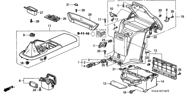 2001 Honda S2000 Cup Holder (Graphite Black) Diagram for 77230-S2A-013ZA