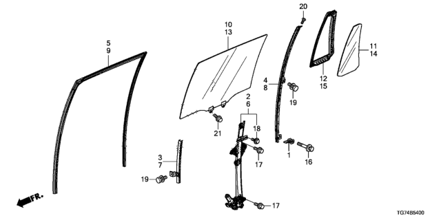 2020 Honda Pilot Rear Door Glass - Door Regulator Diagram