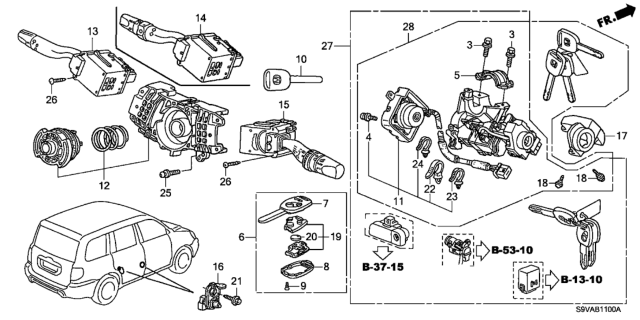2008 Honda Pilot Cylinder Set (Saddle) Diagram for 06350-S9V-309ZC