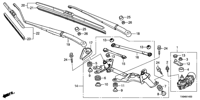 2014 Honda Fit EV Front Windshield Wiper Diagram