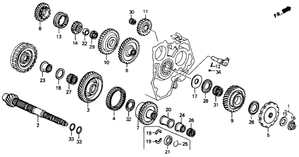 1990 Honda Accord Gear, Reverse Idle Diagram for 23541-PX4-000