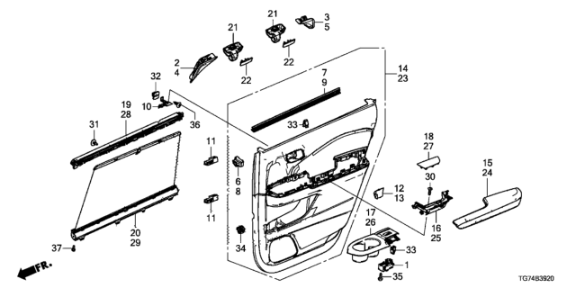 2020 Honda Pilot Armrest Assembly, Left Rear Door Lining (Deep Black) Diagram for 83752-TG7-A01ZB