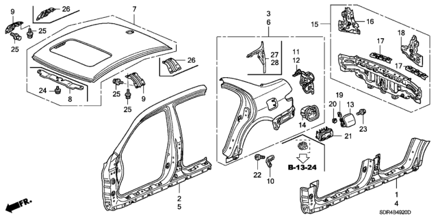 2007 Honda Accord Hybrid Panel Set, L. FR. (Outer) Diagram for 04645-SDR-A10ZZ