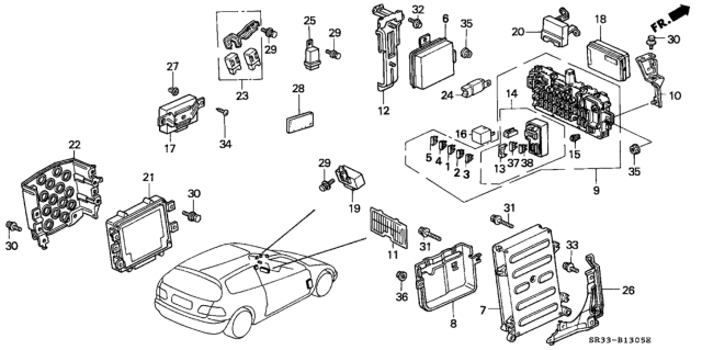 1994 Honda Civic Control Unit, Integrated Diagram for 38600-SR1-A02