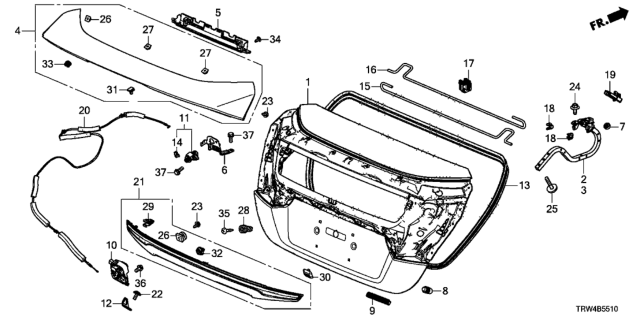 2019 Honda Clarity Plug-In Hybrid Hinge Complete L, Trun Diagram for 68660-TRT-A00ZZ
