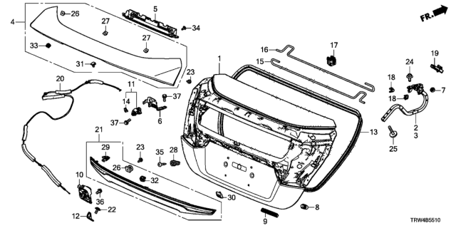 2019 Honda Clarity Plug-In Hybrid Cable, Trunk Open Diagram for 74880-TRT-003