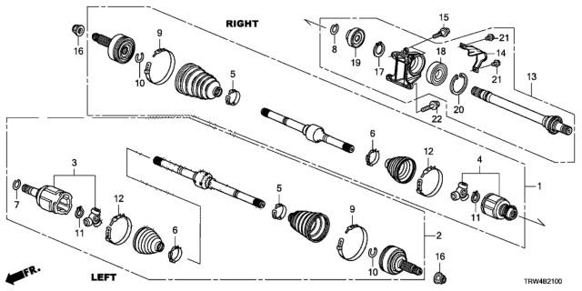 2020 Honda Clarity Plug-In Hybrid Shaft Assembly, R Drive Diagram for 44305-TRW-A01