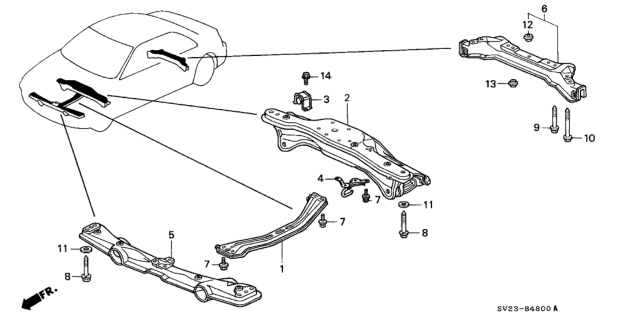 1997 Honda Accord Beam, Rear Suspension Cross Diagram for 50300-SV1-L00