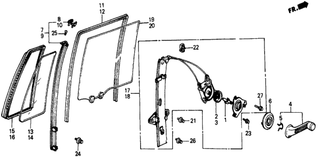 1986 Honda Civic Glass Assy., L. RR. Door Diagram for 76360-SB6-000