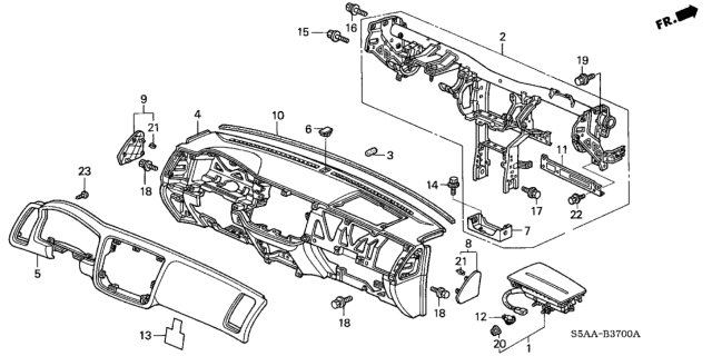 2004 Honda Civic 4 Door LX (SIDE SRS) KA 5MT Instrument Panel Diagram