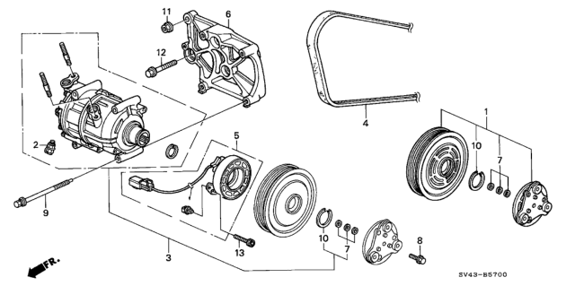 1994 Honda Accord Clutch Set, Compressor Diagram for 38011-P0A-A04
