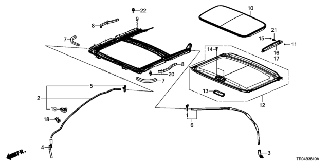 2012 Honda Civic Glass Assembly, Roof Diagram for 70200-TR0-H01