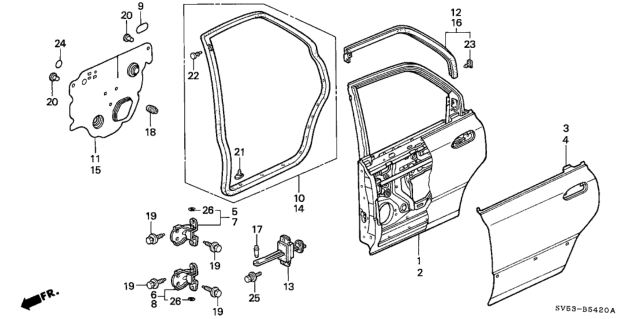 1995 Honda Accord 5 Door LX KA 4AT Rear Door Panels Diagram
