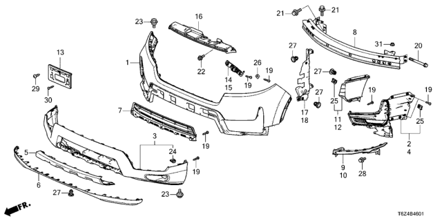 2021 Honda Ridgeline Plate, FR. Air Guide (Lower) Diagram for 74113-T6Z-A00