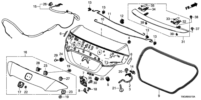 2017 Honda Civic Spoiler Assembly, Trunk (Rallye Red) Diagram for 71700-TBJ-A01ZA