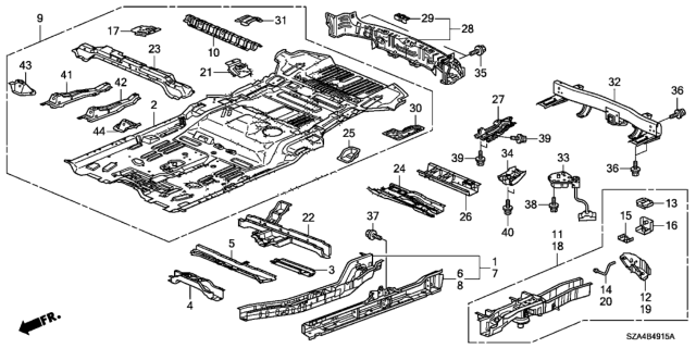 2012 Honda Pilot 5 Door EX-L (2WD) KA 5AT Floor Panels Diagram