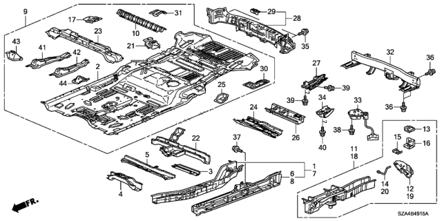 2013 Honda Pilot Stiffener, Trailer Hitch Mounting Diagram for 65635-SZA-A00ZZ