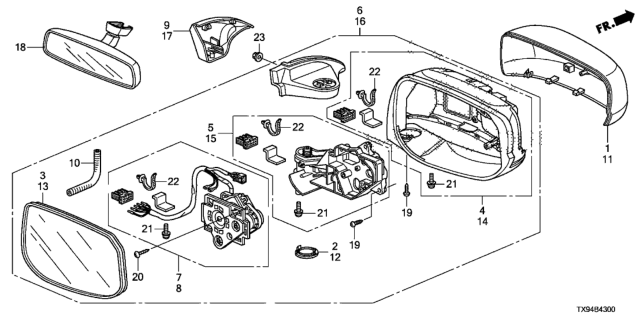 2013 Honda Fit EV Mirror Assembly, Passenger Side Door (R1400) (Coo) (R.C.) Diagram for 76208-TX9-305