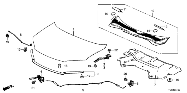 2020 Honda Passport 5 Door ELITE (AWD) KA 9AT Engine Hood Diagram