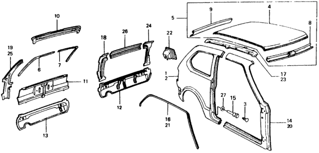 1975 Honda Civic Panel, Roof Diagram for 04755-659-300ZZ