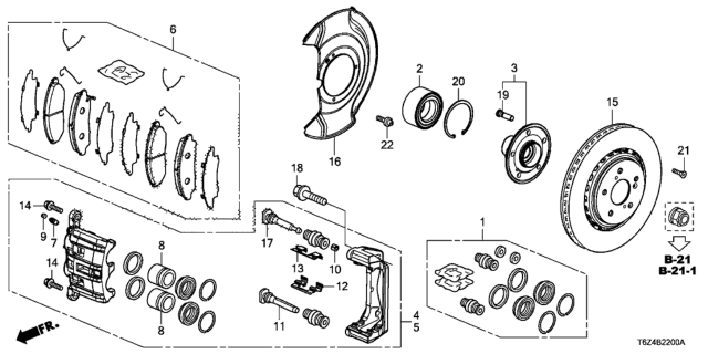 2020 Honda Ridgeline Pad Set, Front Diagram for 45022-TZ5-A10