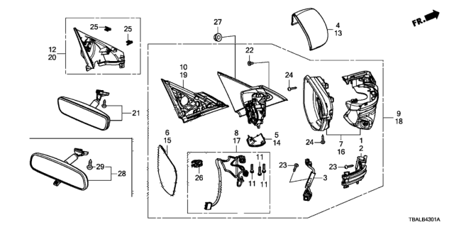 2021 Honda Civic 4 Door TOUR (TURBO) KA CVT Mirror Diagram
