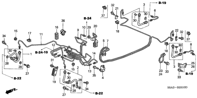 2001 Honda Civic Hose Set, Left Front Brake Diagram for 01465-S5A-A02