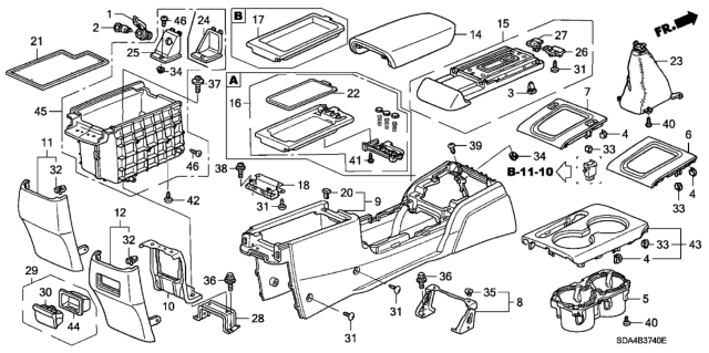 2003 Honda Accord Armrest, Console (Gray) Diagram for 83406-SDA-A21ZB