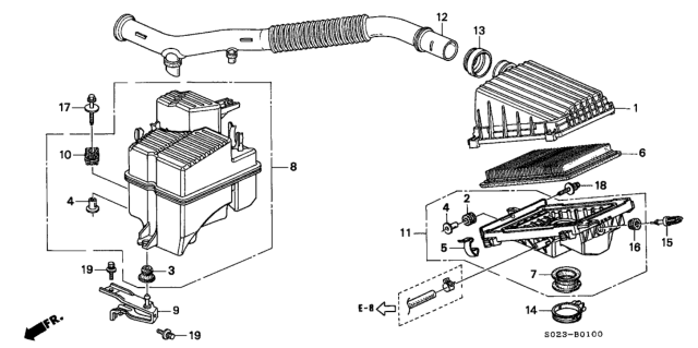1998 Honda Civic 2 Door DX KA 5MT Air Cleaner (SOHC) Diagram