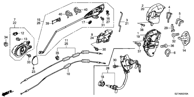 2016 Honda CR-Z Handle Assembly, Left Front Door (Outer) (Smart Black) Diagram for 72181-SZT-A01ZE