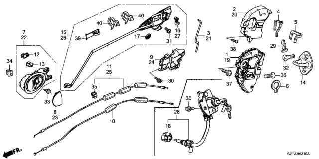 2016 Honda CR-Z Latch Assembly, Right Front Door Power Diagram for 72110-SZT-A21