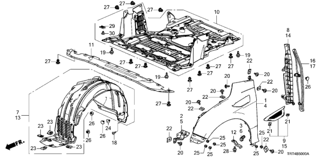 2021 Honda Clarity Fuel Cell Fender Assembly, Left Front (Inner) Diagram for 74150-TRT-A01