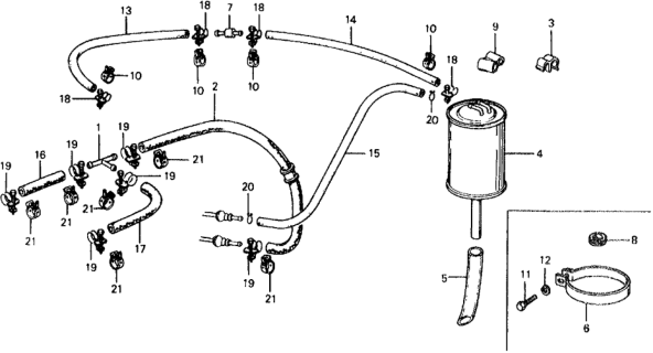 1977 Honda Civic Tube, Canister Diagram for 17356-671-650