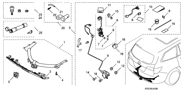 2019 Honda Pilot 5 Door EX (2WD/SENSING) KA 6AT Trailer Hitch Diagram