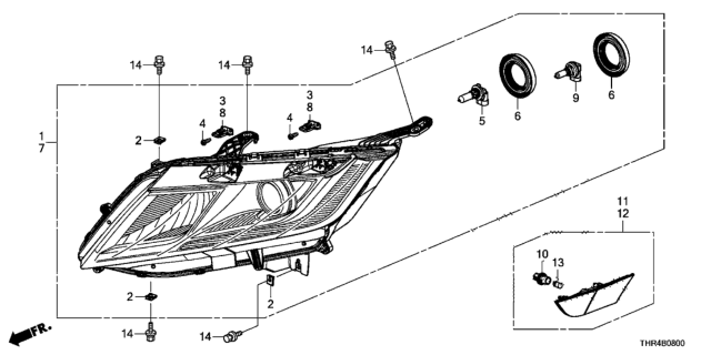 2018 Honda Odyssey Light Assembly, Left Front Side Marker Diagram for 33850-THR-A01