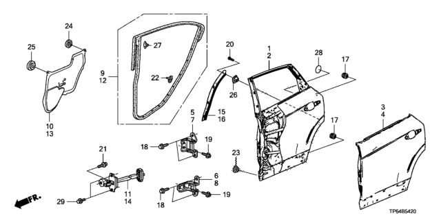 2011 Honda Crosstour Hinge, Right Rear Door (Upper) Diagram for 67910-TA5-A02ZZ