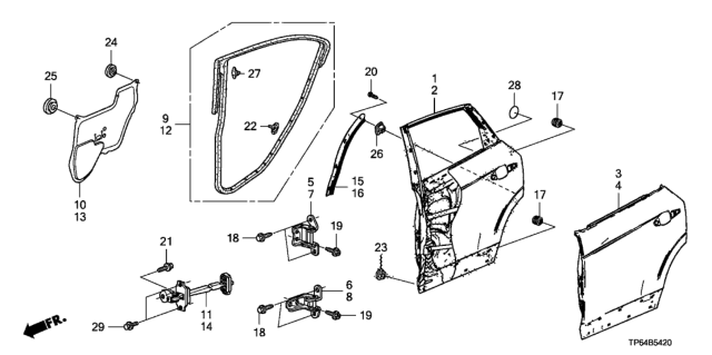 2011 Honda Crosstour Checker, Left Rear Door Diagram for 72880-TP6-A01