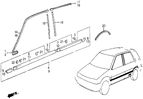 1986 Honda Civic Molding, L. RR. Door Sash (Upper) Diagram for 76875-SB6-000