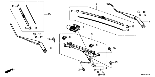 2016 Honda Civic Link Comp,FR Wipe Diagram for 76530-TBA-A01